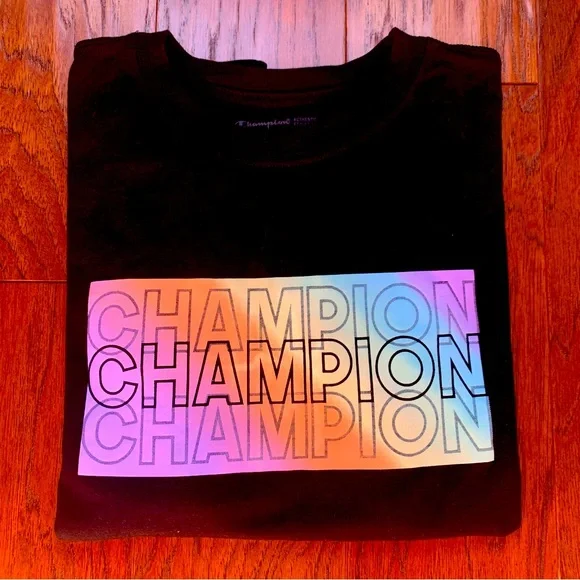 🌈 Champion Black Rainbow Logo Graphic Tee | Size M - Picture 4 of 8